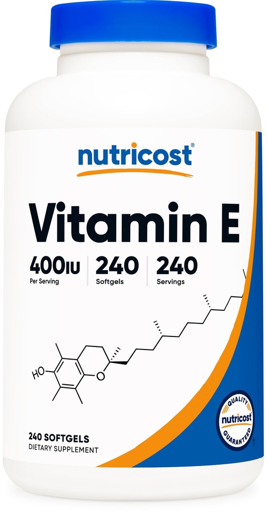 营养成本 维生素 E 400 IU, 240 Softgel Capsules - Gluten Free, 非GMO