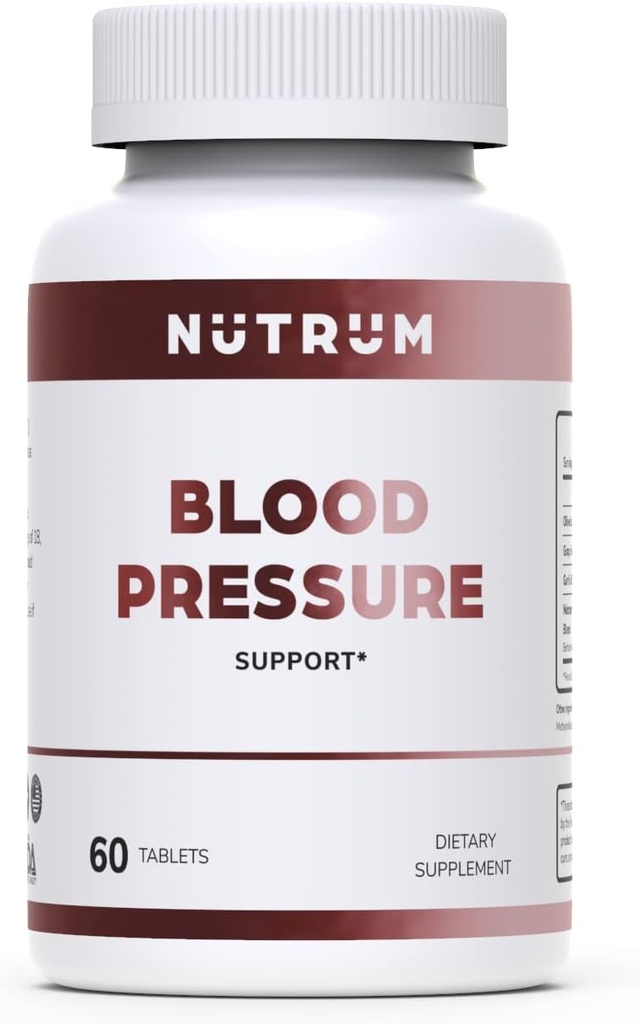 Blood Pressure Support, Vegan Dietary Supplement for Normal Heart and Circulatory Health, Natural Herbal Wellness Formula with Olive Leaf, Grape Seed, and Garlic Bulb Extract, 60 Tablets