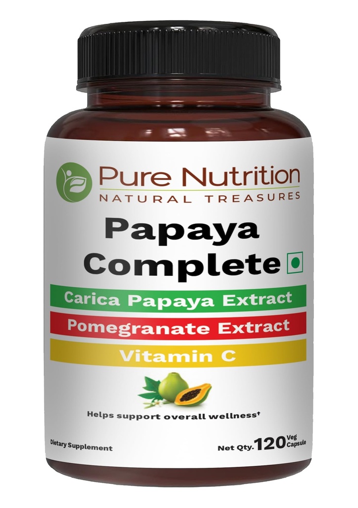 纯营养 帕帕亚 完整 120 Caps  Car carica 帕帕亚 叶片提取与铁,VIT C,VIT A & Folic Acid | 支持板块豁免和文摘 Non-GMO | Gluten-free