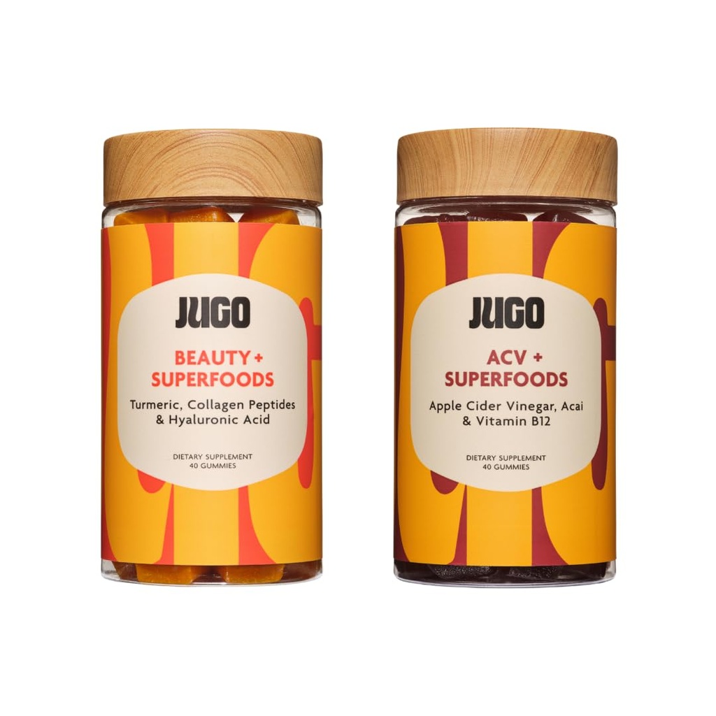 JUGO Beauty + ACV Gummies Bundle – Collagen, Biotin & Apple Cider Vinegar – Supports Hair, Skin, Nails, Gut Health & Metabolism – 100% Vegetarian & Gluten-Free