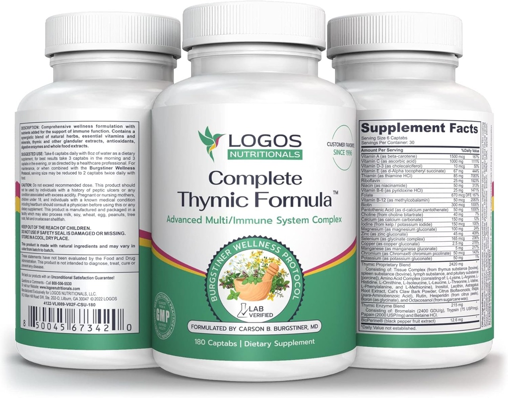 完整的Thymic公式TM, 具有Thymus Glandular提取物的综合多维特敏和多米内尔(180 Counter of 1)
