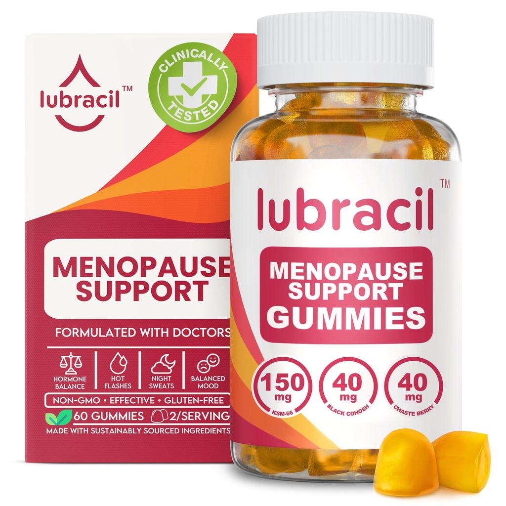 Lubracil Menopause Gummies for Women - Menopausal Supplements for Hot Flashes, Night Sweats, Mood Swings and Hormonal Balance - Daily Vitamins with Black Cohosh & Ashwagandha - 60 Gummies (Pack of 1)