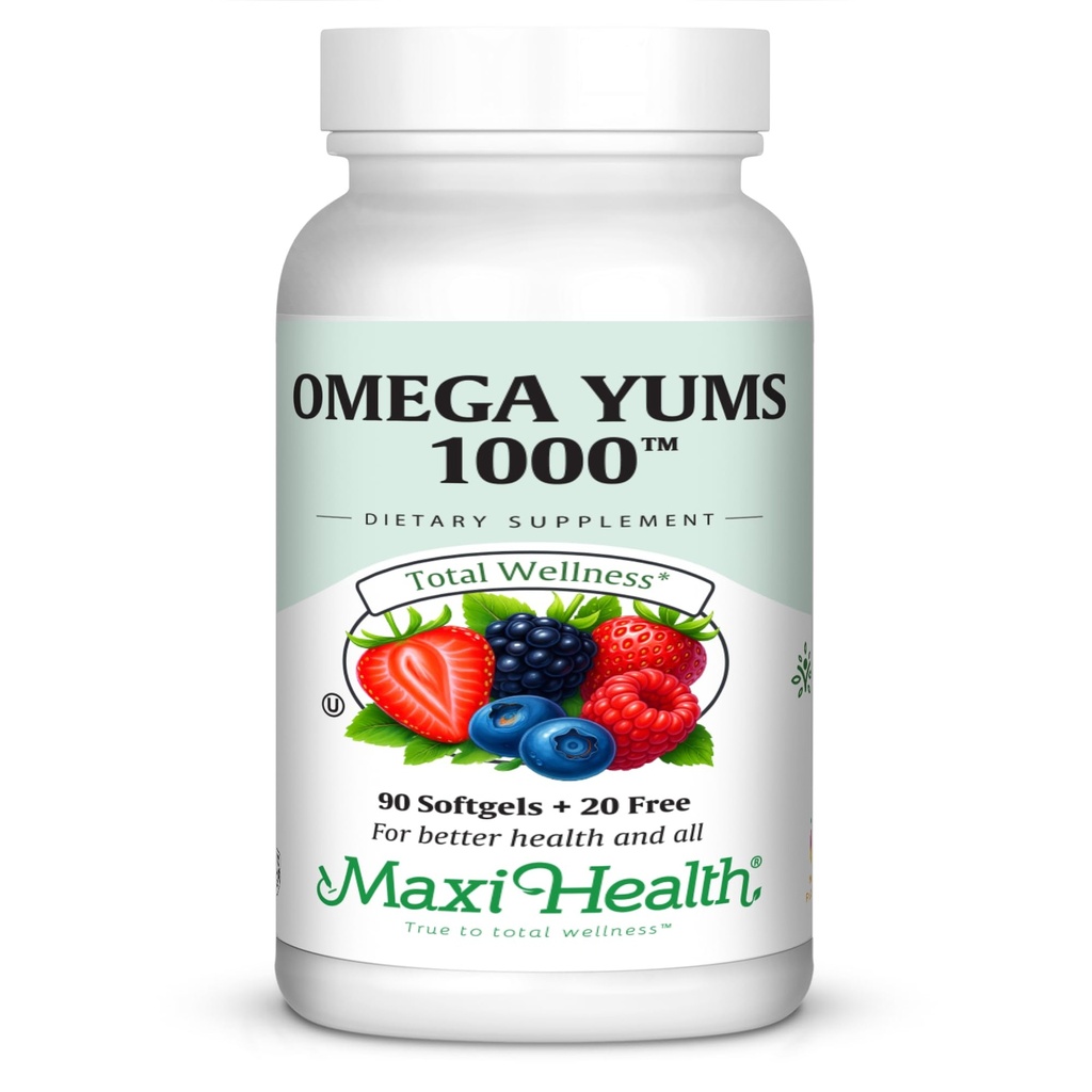 Maxi Health Omega Yums 1000 - Kid Friendy - Fust Flavor - 110 Softgel Capsules - 科舍尔