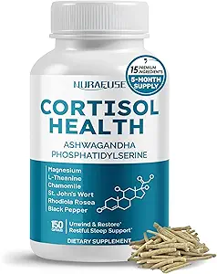 CORTISOL 健康 Ashwagandha 15-in-1 配有磷酸镁L-Theanine Chamomile Rhodiola Rosea Licorise 圣巴西尔(美国制造)