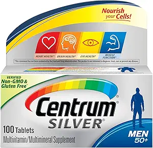Centrum Silver Multivitamin for Men 50 Plus, Multivitamin/多米线辅料,配有维生素D3,B维生素和锌,Gluten Free,N-GMO Infedients - 100 Count
