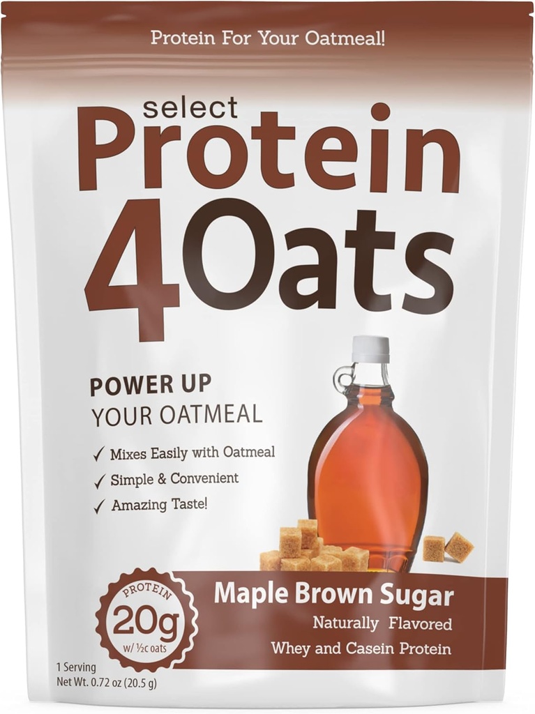 PE Science protein4 Oats, 制作神奇蛋白蛋白的粉末,配有Whey和Casein, Gluten Free, Maple Brown Sugar, 12种服务
