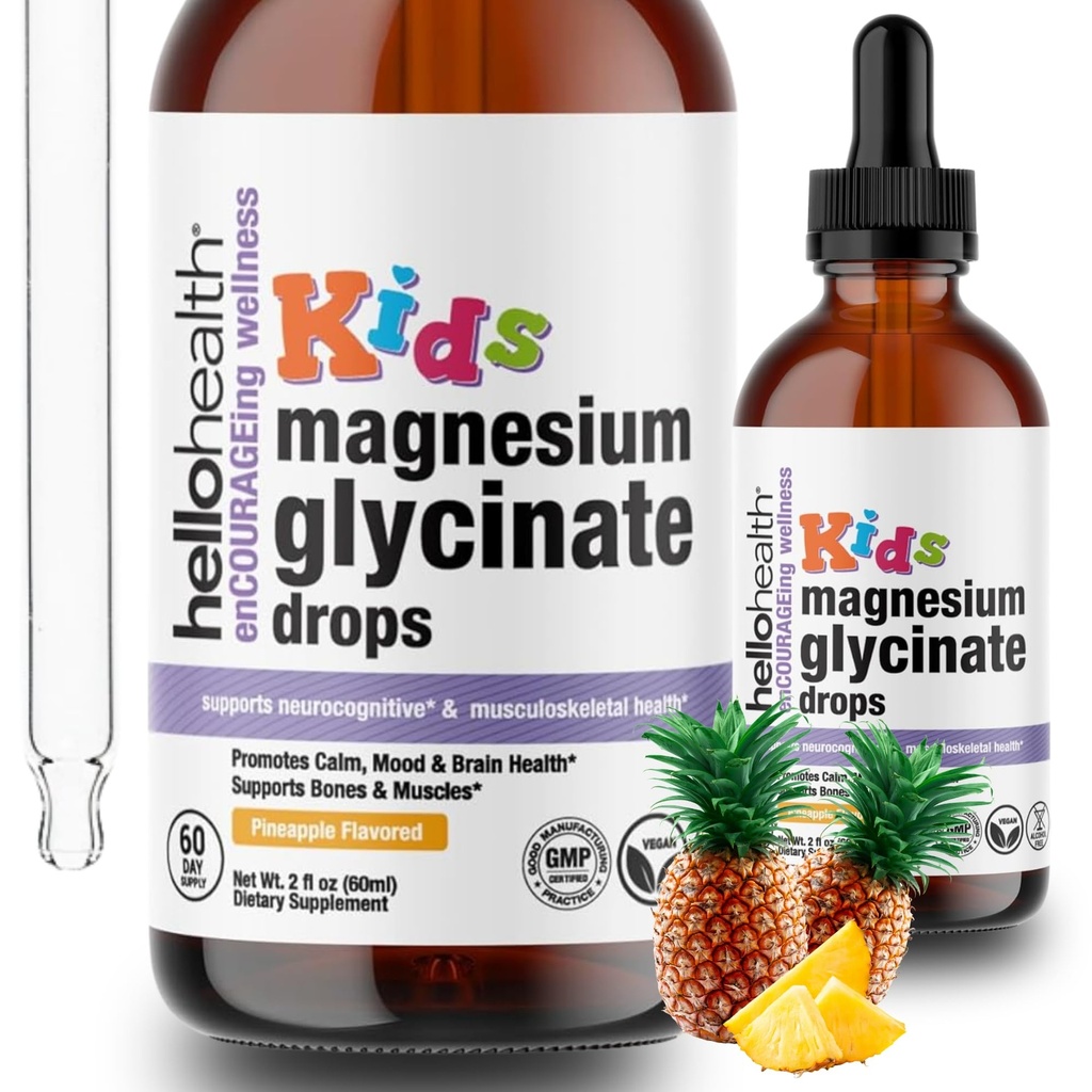 Kids Magnesium Glycinate Liquid Drops – Sugar Free Liquid Magnesium Drops, 孩子们的Calming Complex – Magnesium for Children & Nighttime Sleep, Pineapple Flavor 2 Fl Oz. (原始内容存档于2019-03).