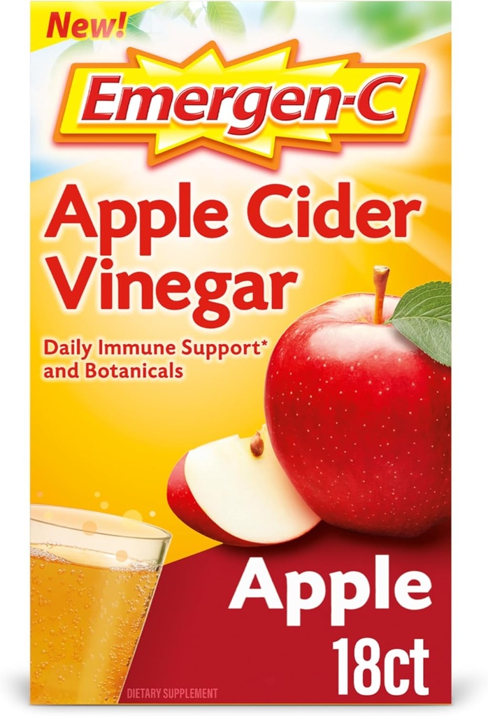 Emergen-C Apple 苹果苹果 维那加 维生素 C Fizzy 饮料 混合剂,Immune支持的饮食补充剂,苹果 - 18 Counter