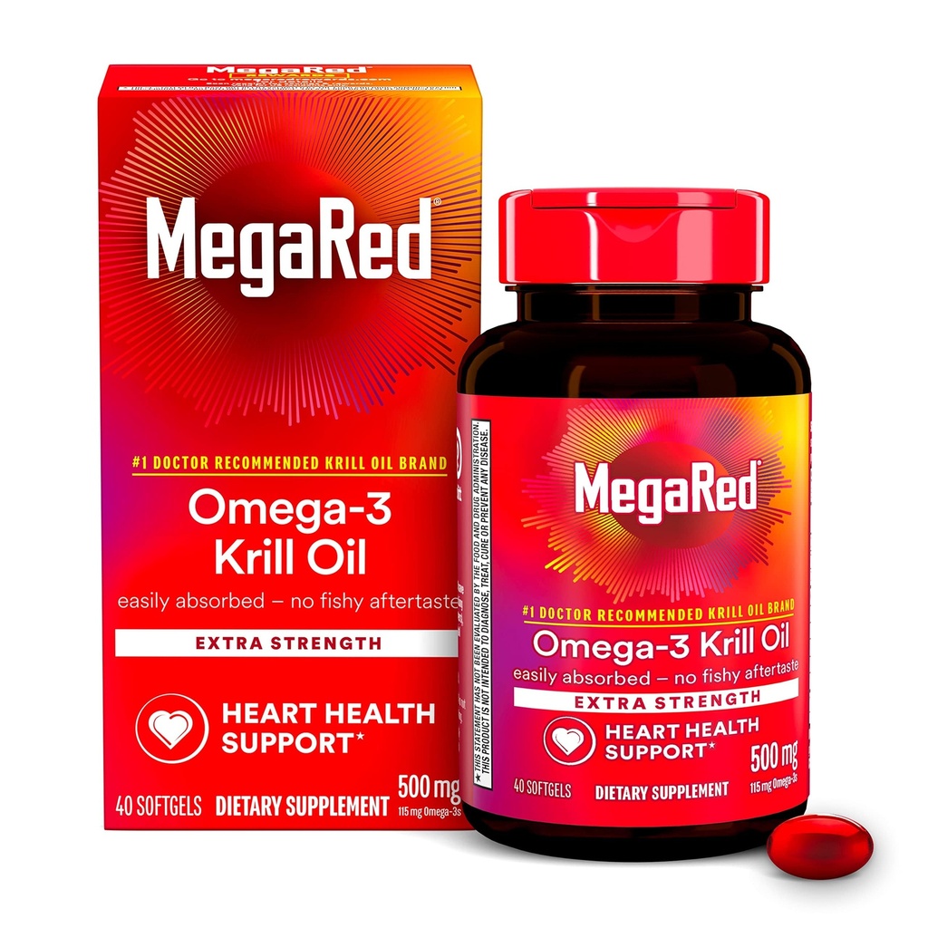 MegaRed Omega-3 Krill Oil 500mg 超强软胶(箱中计40) - Krill Oil No Fishy Aftertaste