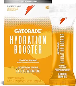 Gatorade 水解助推器 电解液 饮料 Mix 粉末包 热带芒果 高级电解液 混合剂 无添加颜色 无人工甜化剂 基本维生素 A, C, B3, B5, B6, 制造 20 Fl Oz, (6 Pack)