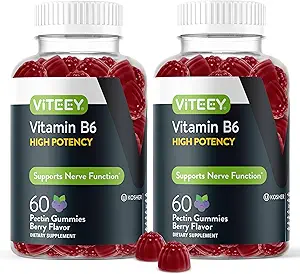 Viteey Vitamin B6 Gummys - 能量,神经和Mood支持 - B6 维生素 100mg - Vegan, Gluten Free, GMO Free - 120 计数