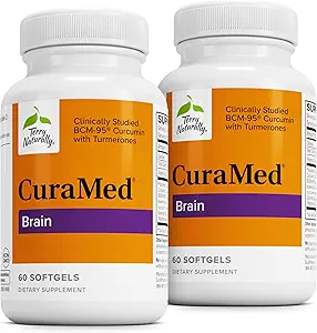 Terry自然 CuraMed Brain - 支持明晰和焦点的饮食补充 - 脑健康补充剂,配有Curcumin和Turmeric 基本油助增浓度 - 60种软胶(2包)
