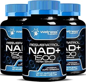 健康LABSRX NAD补编,1500mg - Liposomal NAD+ 补充:Resveratrol,NAD Plus促进-支持细胞健康与健康老化-超强盖,美国制造-3包
