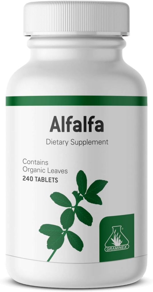 Graminex Alfalfa药片 -- -- 非GMO 绿色超级食品补充剂,配有维生素、矿物、氨基酸 -- -- 240药片