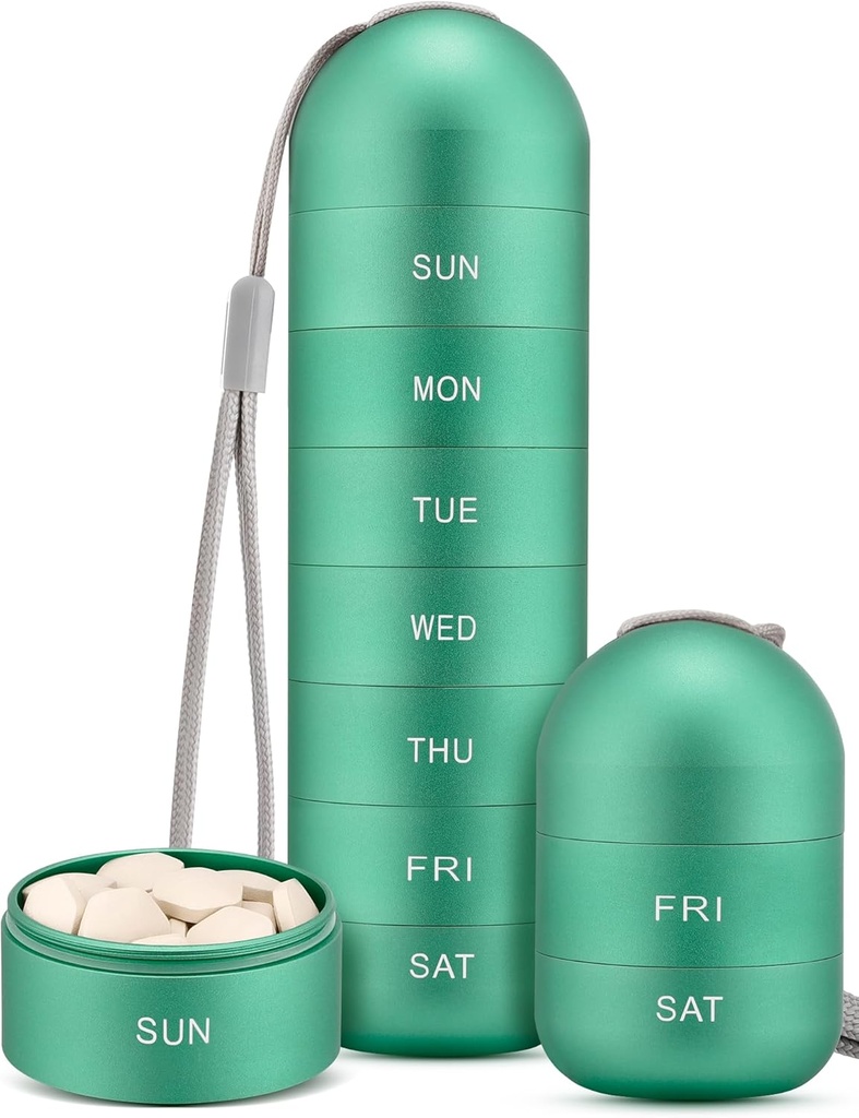 Zannaki Metal Moisture Profect Weekly Pill Organizationer, 可堆叠铝合金 BPA 自由旅行 徒步 7日 Pill Box 案例 防水和大比较 持有 Pills,维生素,鱼油, 补充品