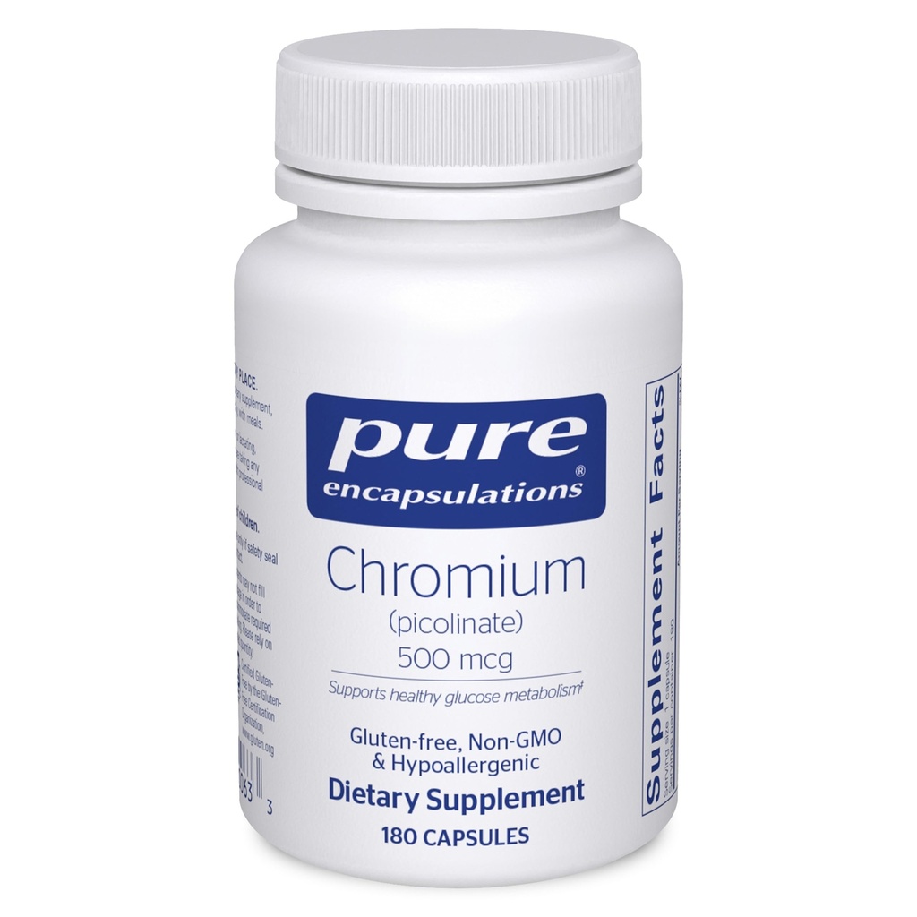 纯封装铬(Picolinate)500 mcg - 用于 Lipid & Carbohydrate代谢* - 矿物补充 - 高级吸收铬补充 - Vegan & Gluten Free - 180 capsules