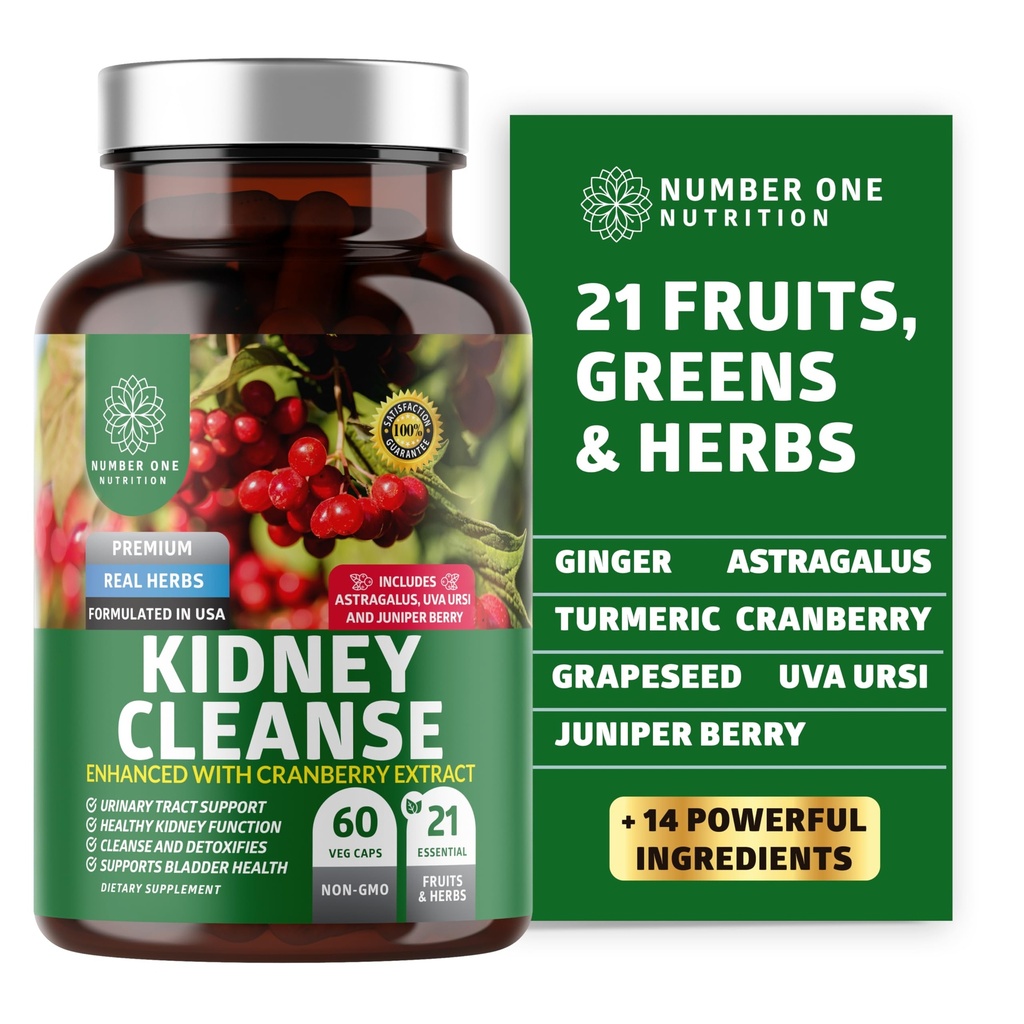 N1N Premium Kidney cleanse [21 Potent Herbs] for Urinary Tract & Bladder Control, Natural Kedney 支持 Cranberry 提取器, Astragalus 和 Uva Ursi 叶, 60 Veg Caps