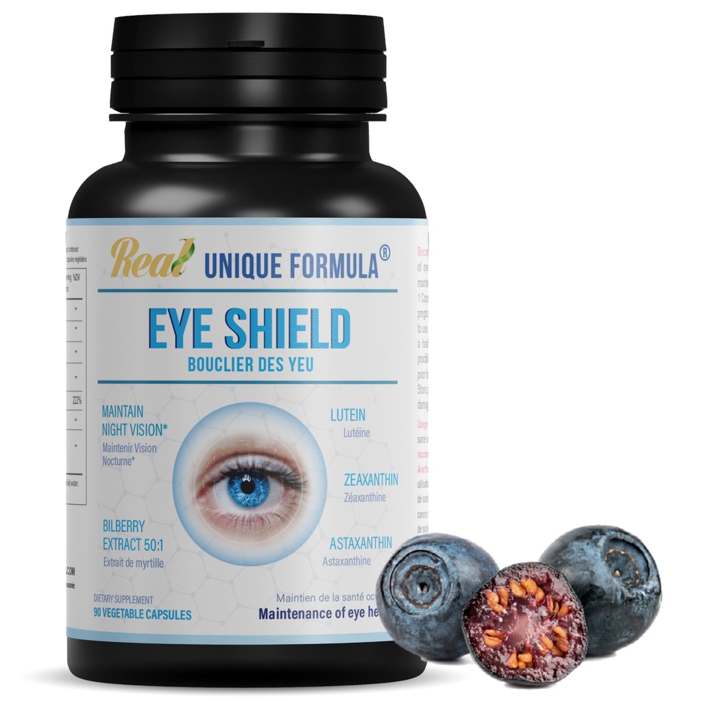 眼盾补充品,包括Bilberry Extract、Lutein、Zeaxanthin、Astaxanthin和Beta-Carotene-支持干眼、视觉健康和夜视90 Veg Capsules