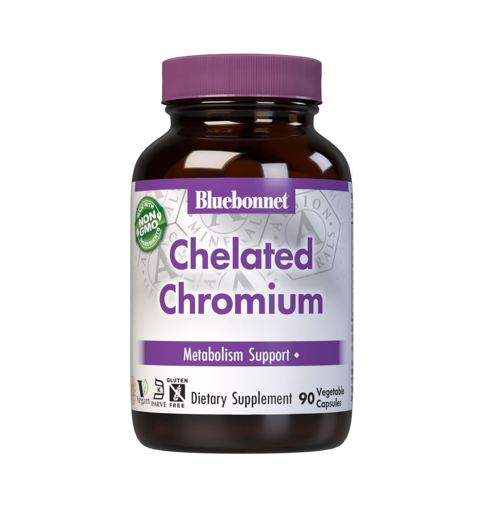 Bluebonnet 营养 Chelated Chromium,代谢支持*,Non-GMO,Vegan,Kosher 认证,无胶原,无豆原,乳制品,Albion Chelated Minerals,90 蔬菜罐头,90 服务品
