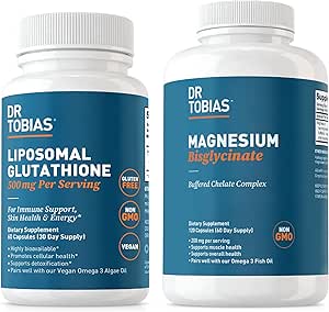 Tobias Magnesium Bisglycnate和Liposomal Glutathione博士 -- -- 支持能源、肌肉功能和免疫健康 -- -- 最大吸收 -- -- Vegan,非GMO