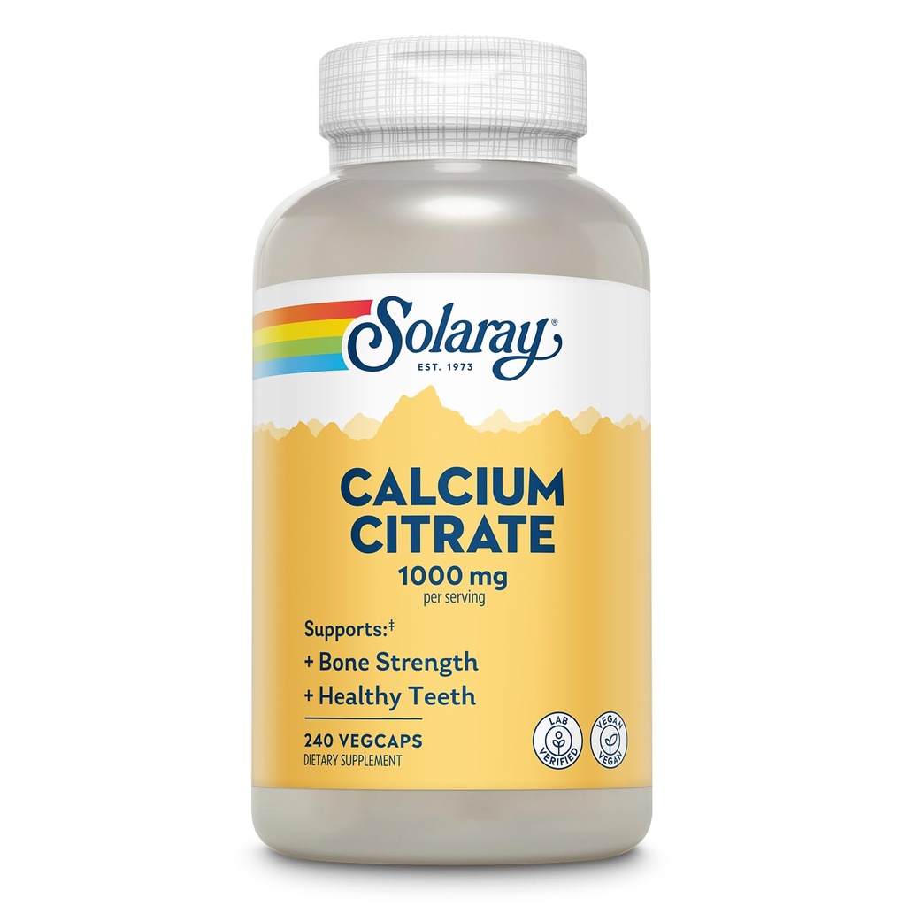 Solaray Calcium 1000mg - Chelated Calcium 补编 - 支持骨质强力和健康牙齿 - 易于文摘 - 60天保障,Vegan - 60 services, 240 Veg Caps