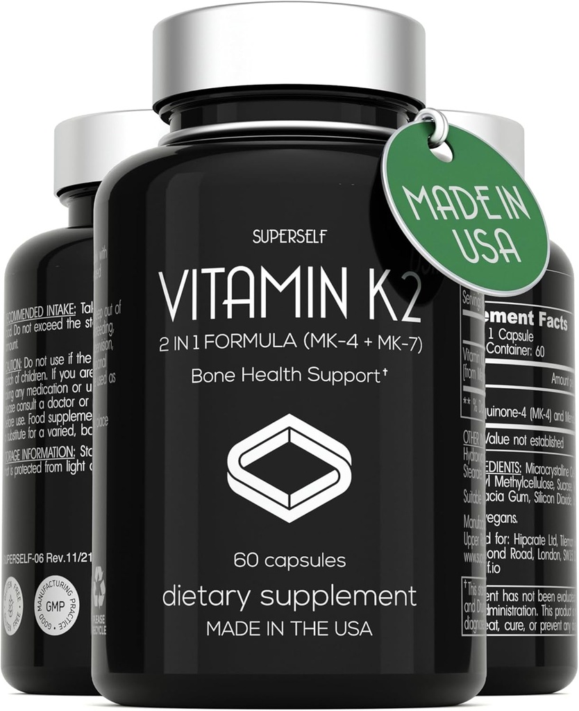 维生素K2 Capsules 100 mcg - 维生素K Complex MK-7 & MK-4-60 Capsules - VIT K2 2 in 1 Formula 高强度补充 MK7 MK4 - 美国制造 - Vegan & 非GMO