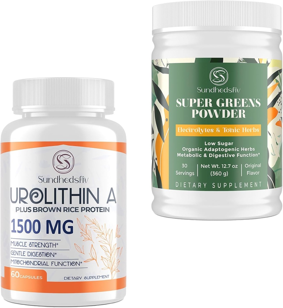 Urolithin A 补编 1500MG + 棕米蛋白 + 超级绿皮粉 超级食品 配电解质和通心草