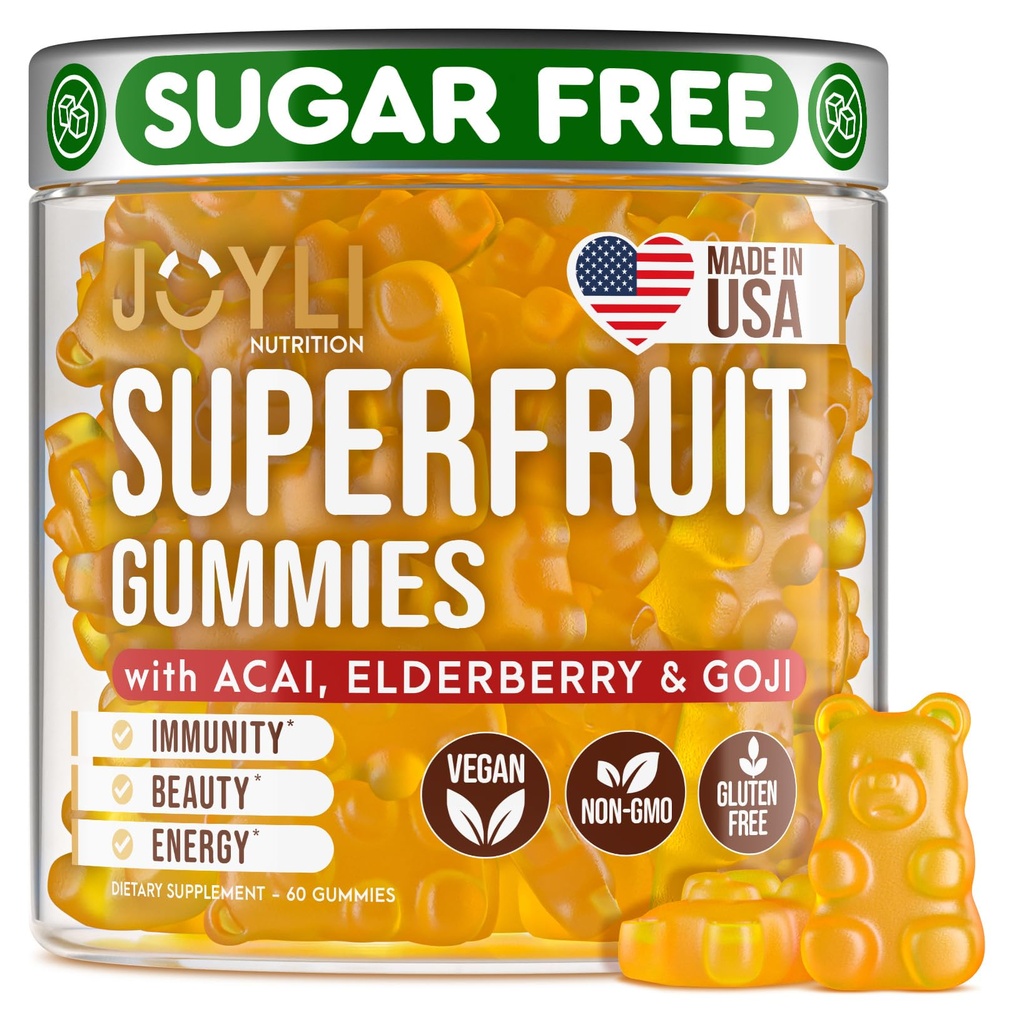 Joyli Superfecut Gummys - 成人无糖果实 多维特敏类 Gummys - 与Goji, 老年莓, 维生素A, C, D & E - 支持豁免, 文摘和能源的天然Gummy Vitamins