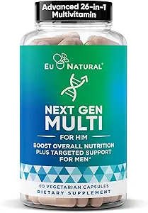 下一个Gen Multi for Him Advanced Men's Multivitamin Supplement – 26-in-1 倍增胡子和头发生长,男性生殖健康,代谢,心脏,皮肤,前列腺支持, 更多 – 60 Veg Capsules