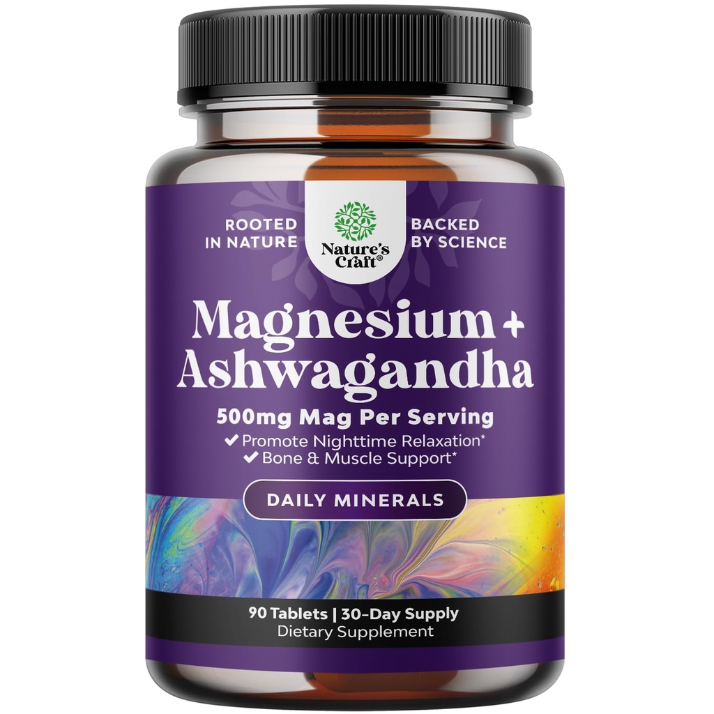 Ashwagandha-成人压力支持和休息便利的镁-骨骼支持和肌肉硬块的高吸收量-90