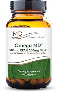 MD 说明书 Omega MD 补编 - 500 EPA & 250 DHA Omega 3 鱼油 - 支持脑健康与联合* - 无鱼味 - 60 软胶