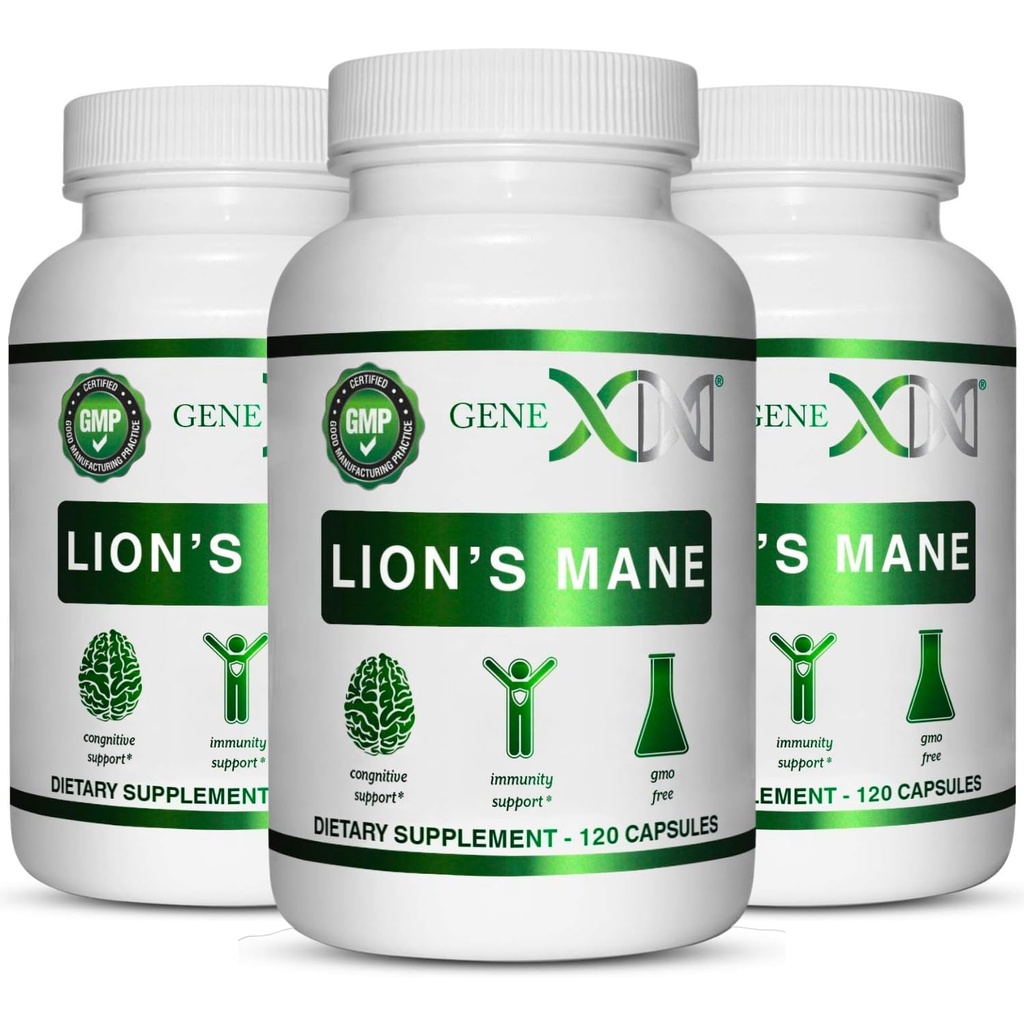 Genex公式狮马恩补编,100%狮马恩摘录(3Pack) - 神经学大脑支持补编,用于脑波,焦点,精神清晰,自然能源,1000mg/服务 - (360卡普尔)