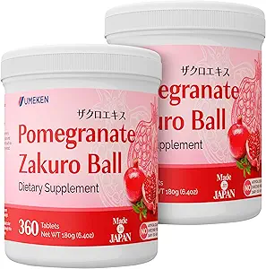 Umeken Pomegrant Balls,配有天然维生素,矿物,Citric Acids & Tannins的可嚼补充品,日本石榴酸女性补充品,4个月供应,360瓶,包装2