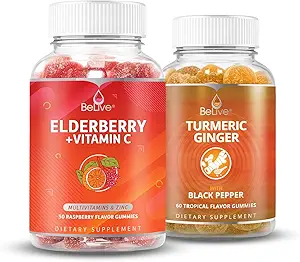 BeLive Elderberry 维生素C + 用于免疫支持、流动支持、健康骨骼和牙齿的涡轮套