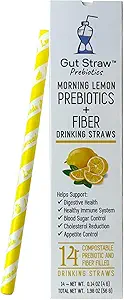 Gut Straw Morning Lemon Water Straw - A service of Prebiotive Fiber 和半个柠檬在每条浸入的饮用草丛中服役