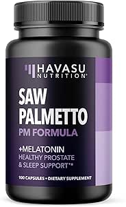 Saw Palmetto PM for Men with Melatonin 3mg - 夜间时间前列腺健康补充剂 for Bradder and Sleep Support - 降低尿道频率 - 100 Counter - Vegan, Non-GMO Capsules - 超过3个月的供应量