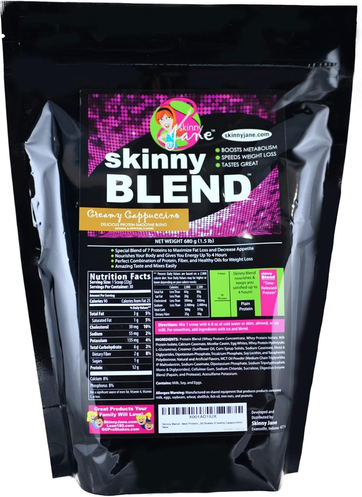 Skinny Blend - 女性高蛋白摇晃 - 低卡布,Keto友好餐具替代 - 满足饥饿,靴子能量 - 30 摇晃 - Creamy Cappucino