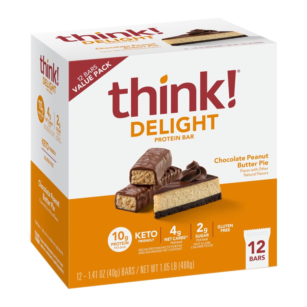 以为! 甜蛋白棒 巧克力花生酱派 低糖和低碳糖 Gluten-Free Snack Keto Friendly Snacks, 12 Counter (Package May Vary)