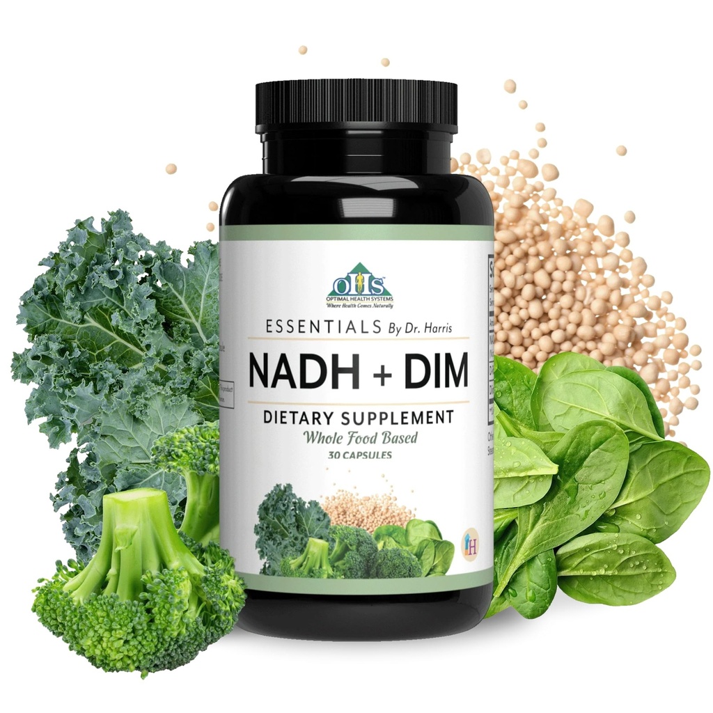 最佳健康系统 NADH + DIM + Harris Basics + 能量 + 神经递质 支持 + 植物 + 精神清晰度 浓度 和记忆 补充 + 30 Capsules