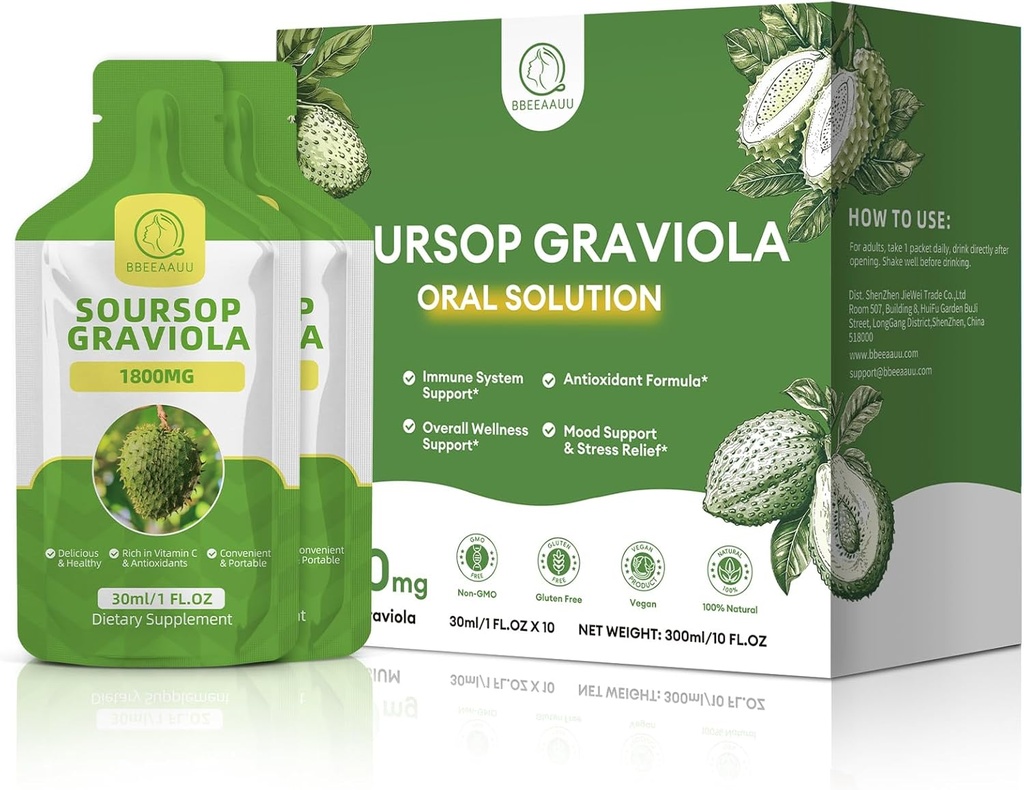 Soursop Graviola Oral Liquid 10 FL.OZ, High Absorption Soursop Bitters Drink for Women & Men, Fresh Graviola Fruit Extract for Cell* Regeneration, Immune & Antioxidant Support, Pineapple Flavor