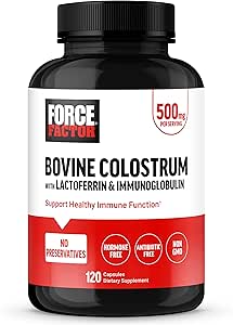 FORCE FACTOR Bovine Colostrum Capsules 配有Immunoglobulin和Lactoferrin 支持Gut健康与豁免,Hormone和抗生素无毒,美国制造,Premium Quality,120 Capsules