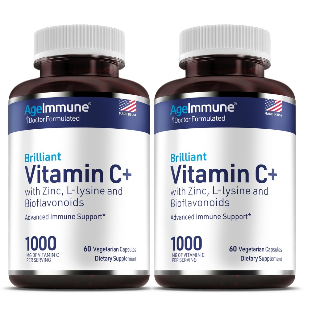 维生素C 1000mg 复合物配L-Lysine 500mg,锌Gluconate 12mg,Bioflavonoids 300mg. 博士为健康免疫系统支持设计了镁蒸馏自由补充物,两瓶. (2).