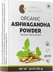 CARMEL ORGANICS 有机Ashwagandha 根粉(28 Oz或794g/1.75 Lbs) USDA认证. 印度的Withania Somnifera,