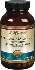 LIFETIME 镁钾钙 维生素D和硼 → 支持骨骼和肌肉健康 → 易吸收 → 120卡普尔,30个服务