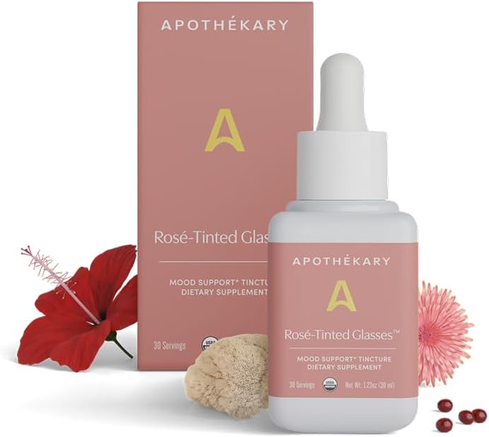Apothékary Rosé-Tinted Glass QQ 无酒精的Rosé- Inspired Herbal,液滴,Vegan,无糖和无糖,适应性木德支持 30 服务 - 1.23oz