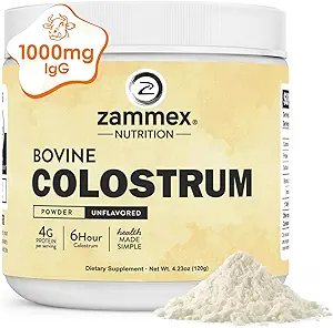 Zammex Bovine Colostrum Powder 4000MG 用于免疫支持,Gut Health,发型生长,草药有机Colostrum 人类超食品易混合补充剂,4g蛋白,无味,30种服务