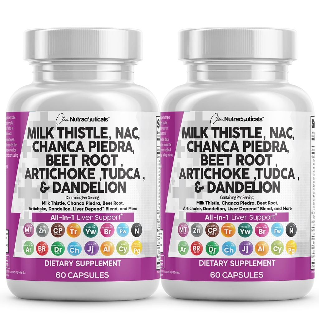 纯净营养素 牛奶 硝酸盐 NAC Chanca Piedra Beet 根 Artichoke Dandelion 根 - Liver Cleanse 补充 TUDCA Choline & Ginger - 2Pack