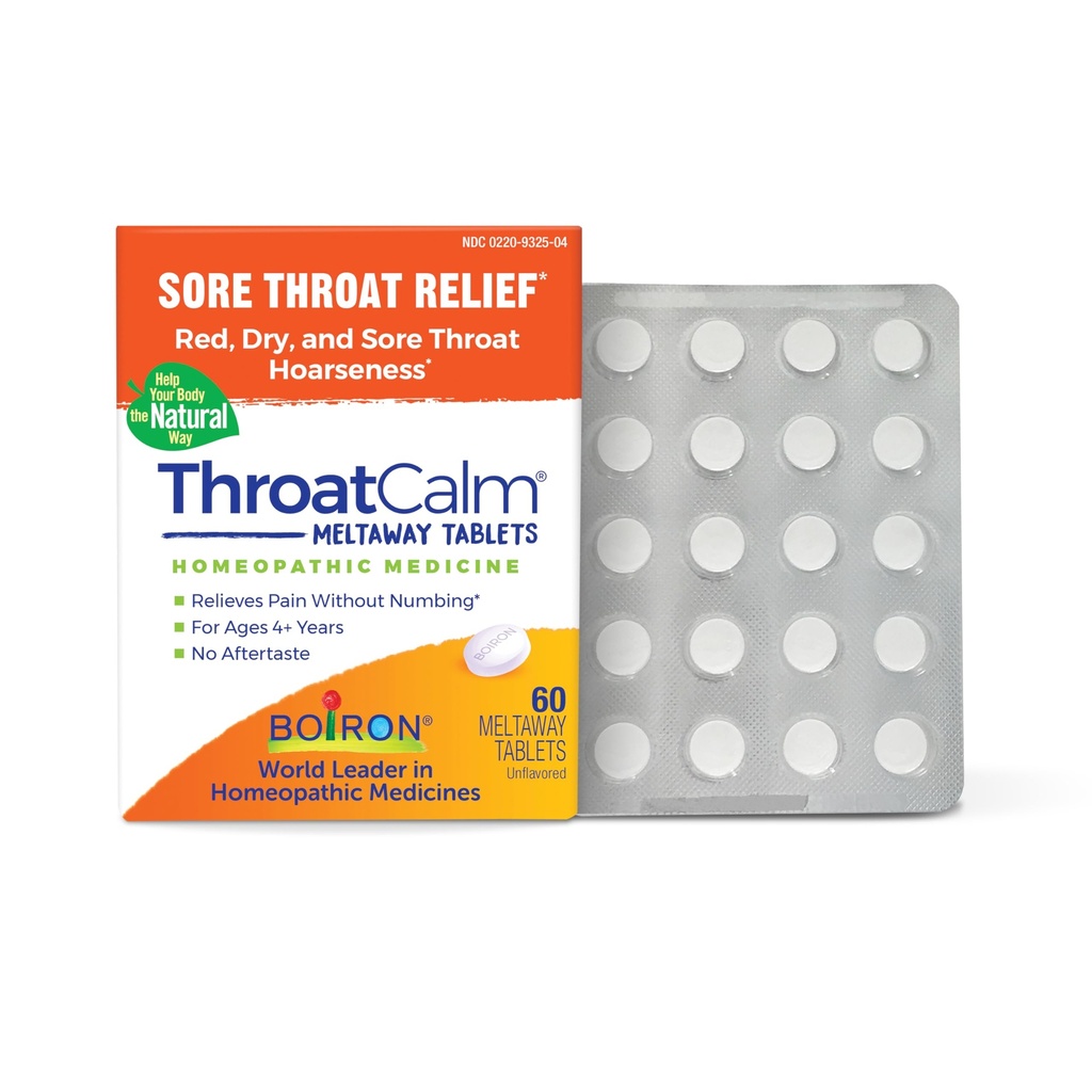 Boiron ThroatCalm 血红、干燥、破伤风、喉咙和粗糙的止痛药片 -- -- 60个