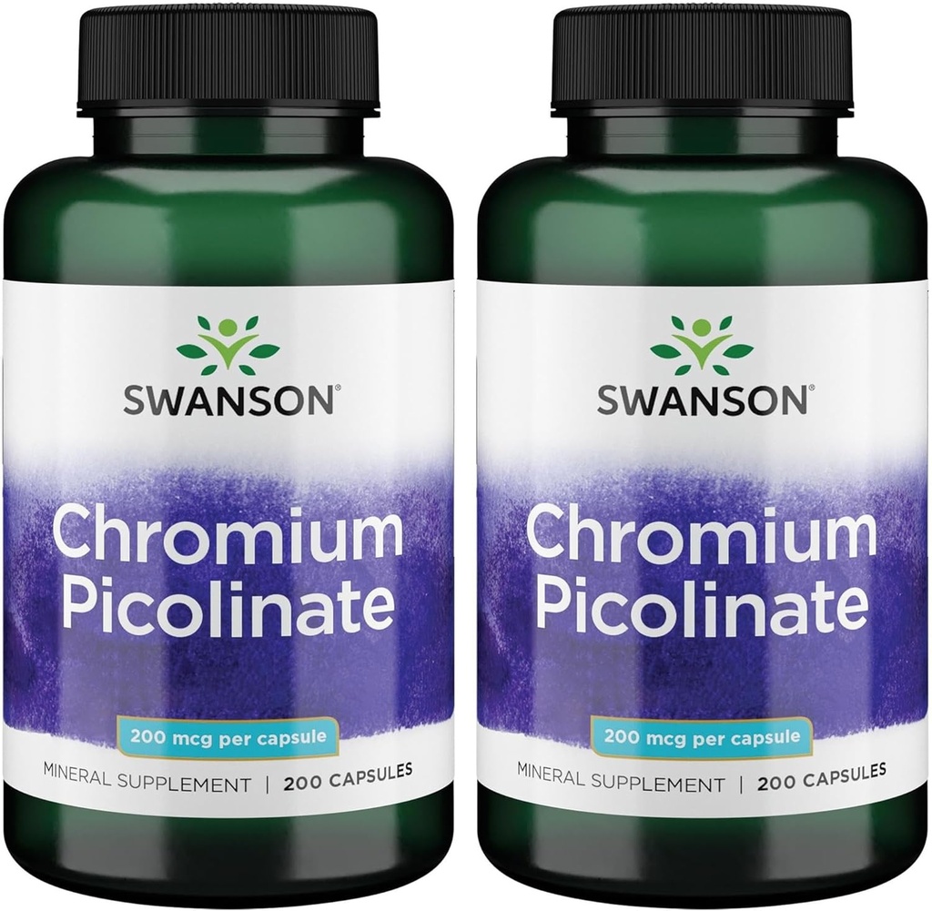 Swanson Chromium Piclinate - 促进代谢和体重管理的自然补充 - 支持已在正常范围内的健康血糖水平 - (200卡普勒,每卡200mcg) 2 Pack