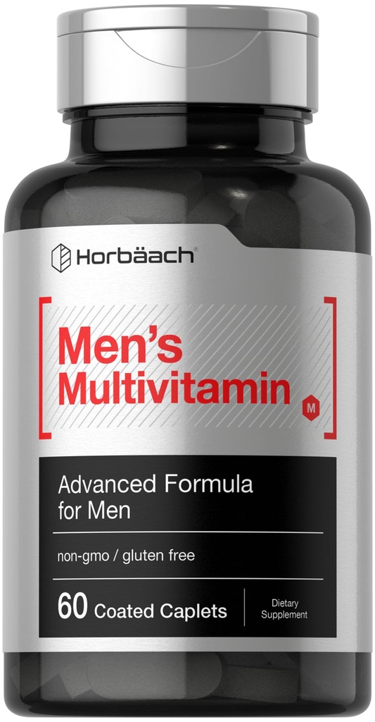 Horbäach Mens Multivitamin | 60 Caplets | 高级公式 | 维生素 C, D, 镁, 矿物和更多 | 非 GMO 和 Gluten 免费补充